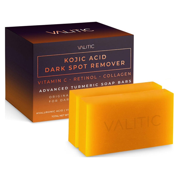 Kojic Acid Dark Spot Remover Soap Bars with Vitamin C, Retinol, Collagen, Turmeric - Original Japanese Complex Infused with Hyaluronic Acid, Vitamin E, Shea Butter, Castile Olive Oil (2 Pack)