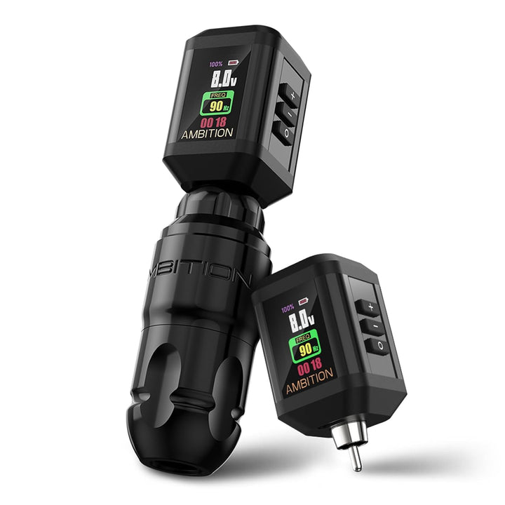 Lutin Rotary Tattoo Machine with Korall Tattoo Power Supply 2200Mah Straight Drive Bar - Wireless Tattoo Machine Short Tattoo Pen with Brushless Motor with RCA Cord for Tattoo Artist