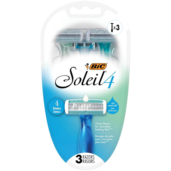 Soleil 4 Women'S Disposable 4 Blade Razors, Flexible Blades for a Closer Shave, 3-Pack