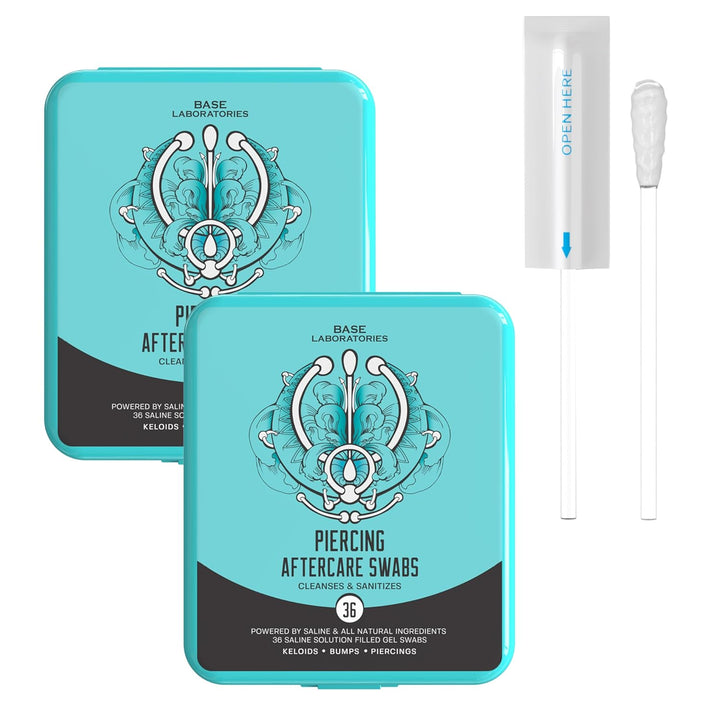 Base Labs Keloid Bump Removal Gel Swabs | Piercing Aftercare Gel Swabs for Piercing Bump Treatment | Medicated Piercing Cleaner Saline Solution for Ear, Nose, Belly, Body Piercings | 36 Swabs