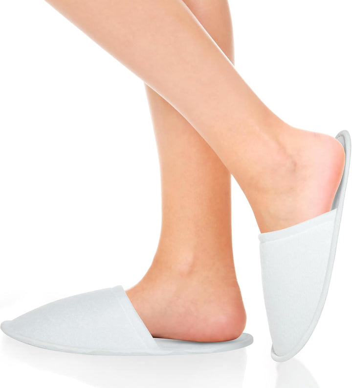 Disposable Slippers for Guests - Men'S US 10/Women'S US 11 Medium - White Closed-Toe Cotton EVA Slip-Resistant Sole - Individually Wrapped Spa & Hotel House Slippers Bulk 24 Pairs