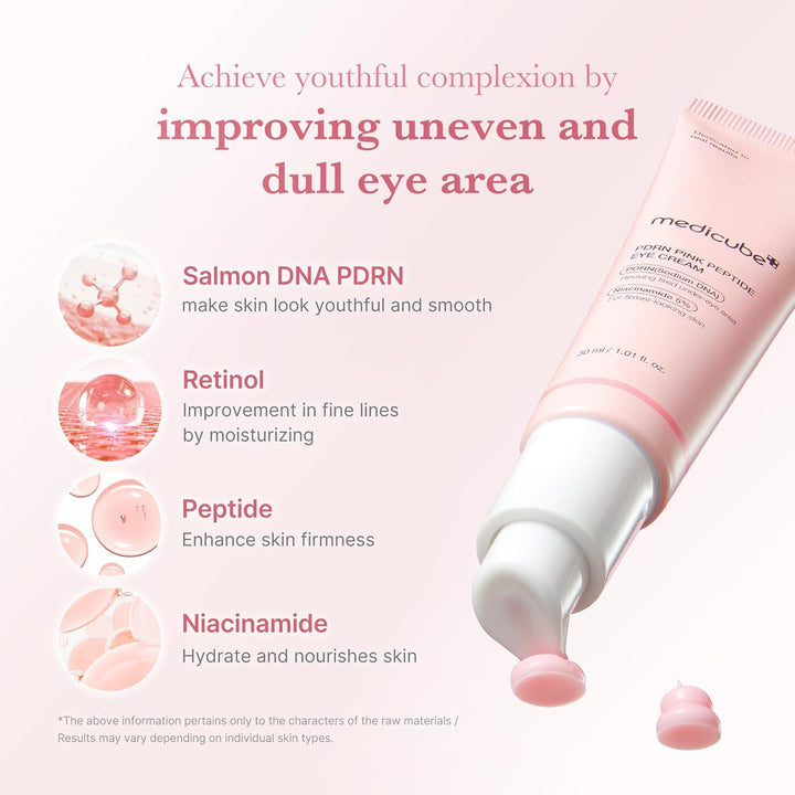 Salmon DNA PDRN Pink Peptide Eye Serum with Niacinamide and 99% Purity Retinol for Fine Lines, Uneven Skin Tone, Korean Skin Care 1.01Fl.Oz