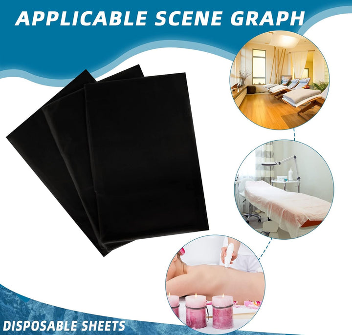 50 Pieces 31 X 70 Inches Disposable Bed Sheets Bed Cover Massage Table Sheet Non-Woven Fabric for Spa, Lash, Beauty Salon, Waxing, Hotels(Black)