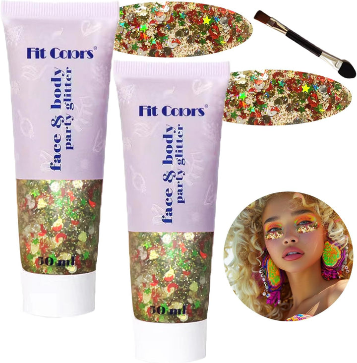 Body Glitter Face Glitter Gel: Singer Concerts Disco Festival Rave Accessories Face Glitter Makeup 150Ml Chunky Sequins Mermaid Face Body Hair Glitter Gel (White&Silver&Pink)