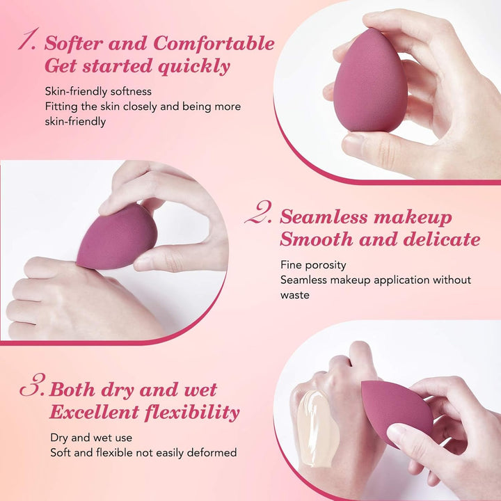 14PCS Makeup Sponge Set, Beauty Blender Sponge for Foundation Blending with 3PCS Mini Makeup Sponges & 4PCS Triangle Powder Puff, Soft Make up Sponges for Face Cosmetic Applicator for Powder Liquid