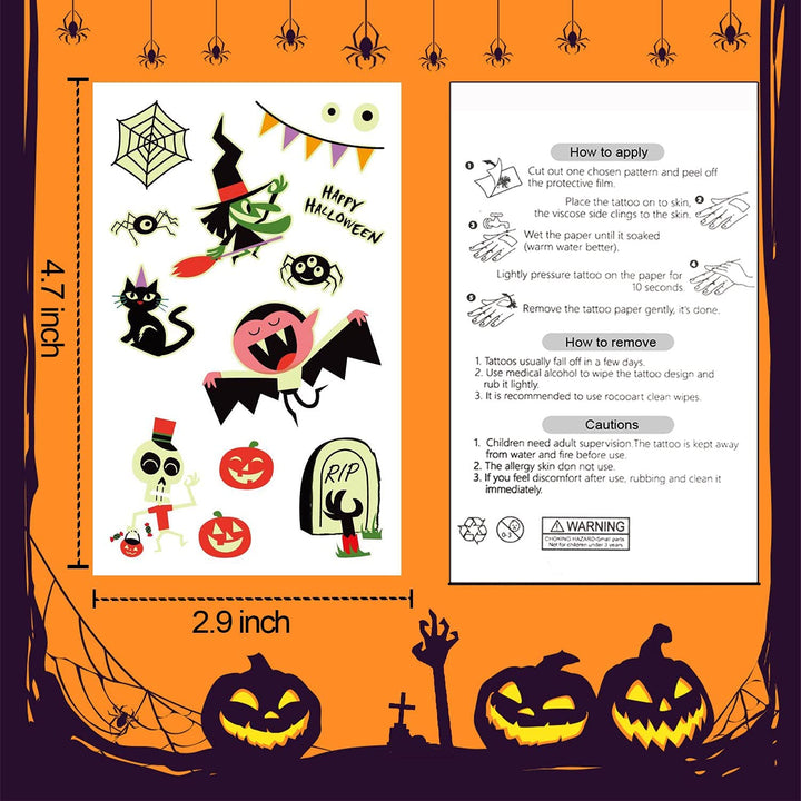 250 Styles Glow Halloween Party Supplies, Luminous Halloween Temporary Tattoos for Kids Birthday Party Decorations Favors, Halloween Goodie Bag Fillers (24 Sheets)