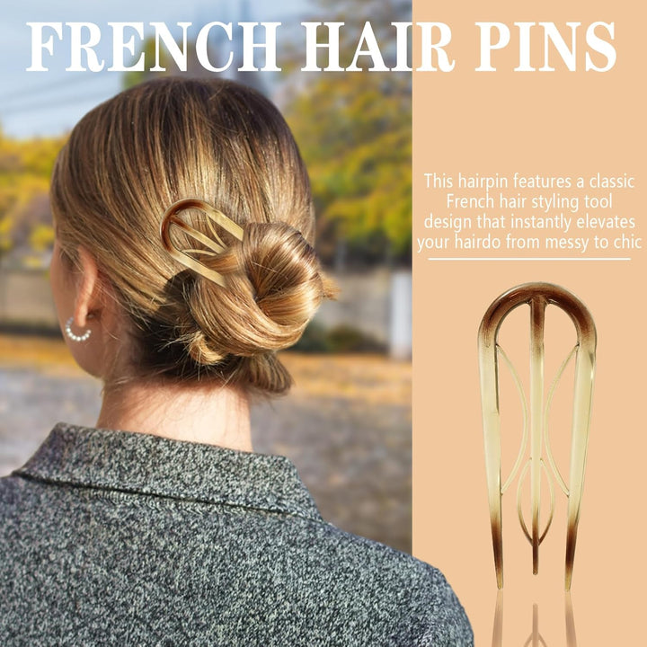 6PCS French Hair Pins for Women, Tortoise Shell French Pins Hair, Large Hair Styling Pins for Thin Thick Hair, 3 Internal Teeth Hair Sticks, Lialys Hair Pin for Buns, French Twist Pin Wavy U Shaped