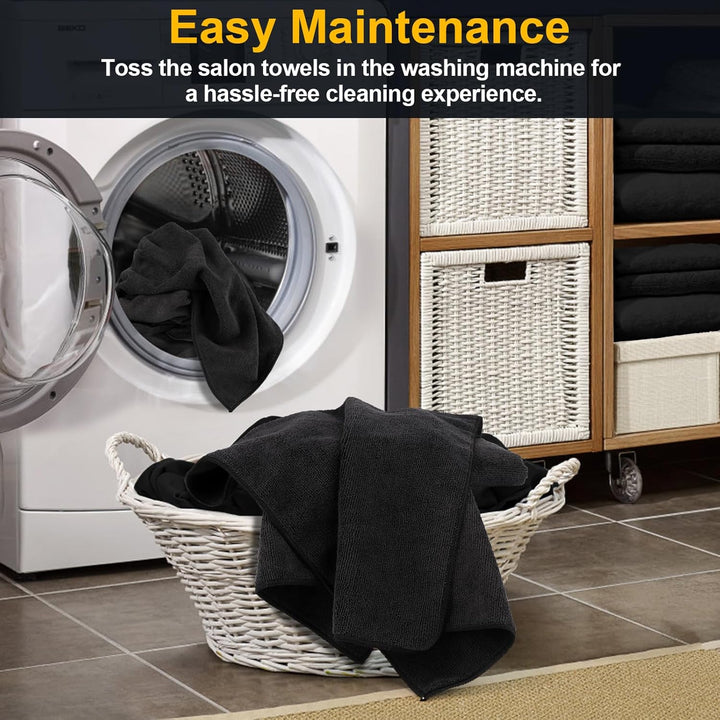 Salon Towels 24 Pack, Microfiber Barber Towels Bulk, (16X29 Inches) Hair-Drying Cloth Super Soft Black Hand Cloth for Gym, Bath, Spa Use and Home Beauty Care(Not Bleach Proof)
