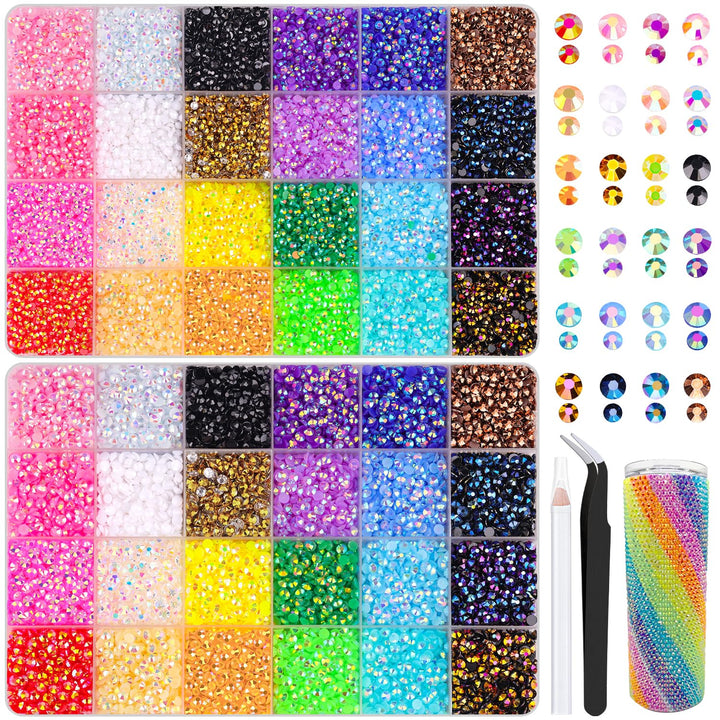 30000Pcs Resin Jelly Rhinestones for Bedazzling, Multicolor 3Mm Flatback Gems for Diamond Art, Bedazzler Kit with 3Pcs 10Ml B7000 Jewelry Glue for Nail Art Crafting Book Makeup