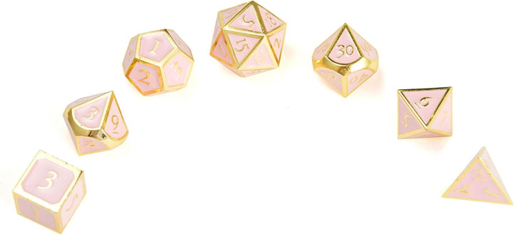 Polyhedral Metal Game Dice Cream Pink with Gold Trims 7Pc Set for Dungeons and Dragons RPG MTG Table Games D&D Pathfinder Shadowrun and Math Teaching