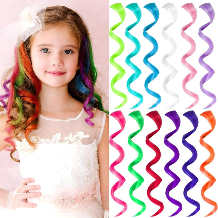 Red and Blue Hair Extensions Clip In,10 PCS Curly Wavy Synthetic Hairpieces Rainbow Neon Party Highlights, Colorful Hair Accessories for Girls Women 17 Inch (Red Blue)