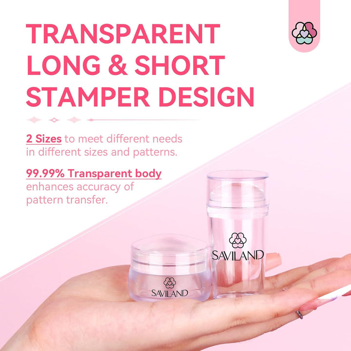 French Tip Nail Stamp - 4PCS Nail Art Stamper Kit Clear Silicone Nails Stamping Long & Short Jelly Stamper with Scrapers Nails Stamper Kit for French Manicure Nail Art Home DIY Salon