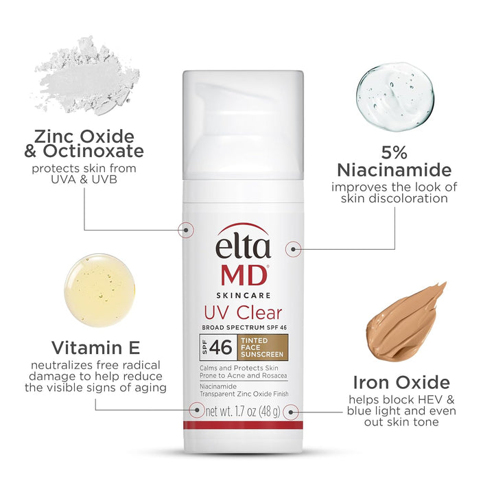 UV Clear Tinted Face Sunscreen, SPF 46 Oil- Free with Zinc Oxide, Dermatologist Recommended