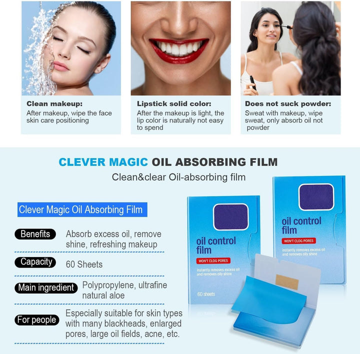 2 Packs Oil Blotting Papers for Face (120 Sheets) - Oil Absorbing Blotting Sheets for Oily Skin, Makeup-Friendly & Portable Oil Wipes