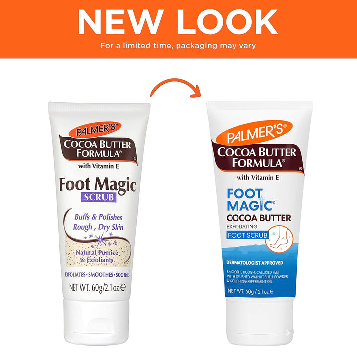 Cocoa Butter Formula Foot Magic Exfoliating Foot Scrub with Vitamin E for Dry, Cracked Feet, Use with Foot Scrubber for Pedicure, 2.1 Ounce