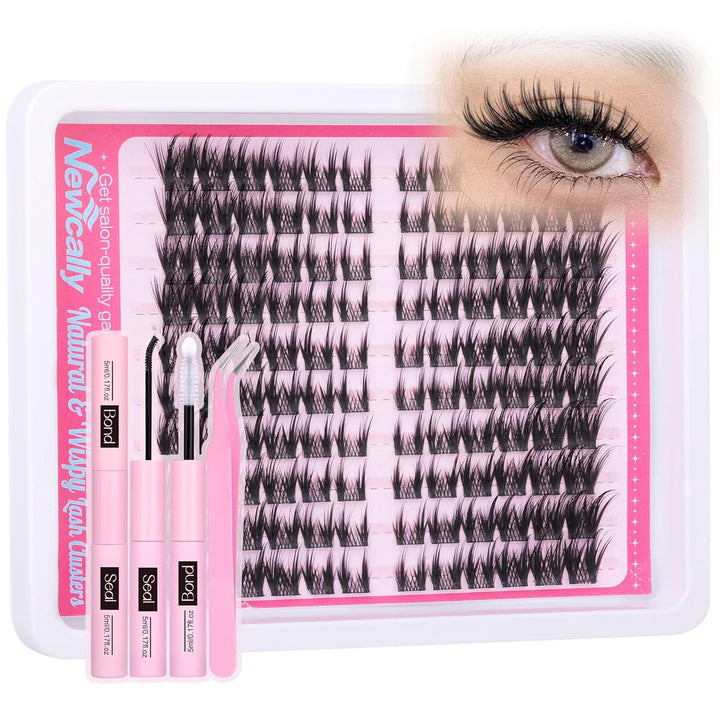 Natural Lash Clusters Kit DIY Lash Extension Kit Wispy Eyelash Extension Kit C-Curly Individual Lashes Kit 9-12MM Short Eyelash Clusters with Lash Remover by