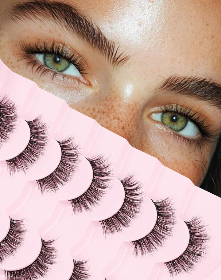Natural Lashes Wispy Lashes Natural Look False Eyelashes Natural Flared Eyelashes False Eye Lashes Soft Fluffy Lashes 7 Pairs D1 Natural (6-13MM)