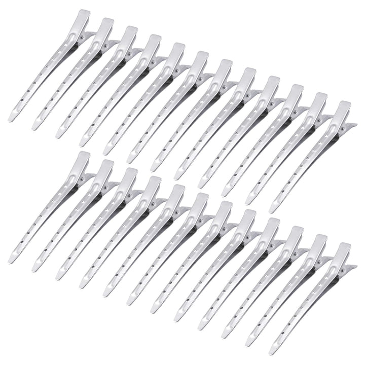 24 Packs Duck Bill Clips,  3.5 Inches Rustproof Metal Alligator Curl Clips with Holes for Hair Styling, Hair Coloring, Silver