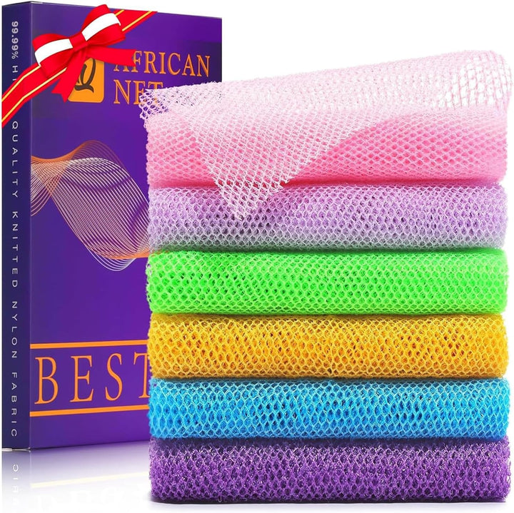 3 Pieces African Bath Sponge African Net Long Net Bath Sponge Exfoliating Shower Body Scrubber Back Scrubber Skin Smoother,Great for Daily Use (Pink,Yellow,Purple)