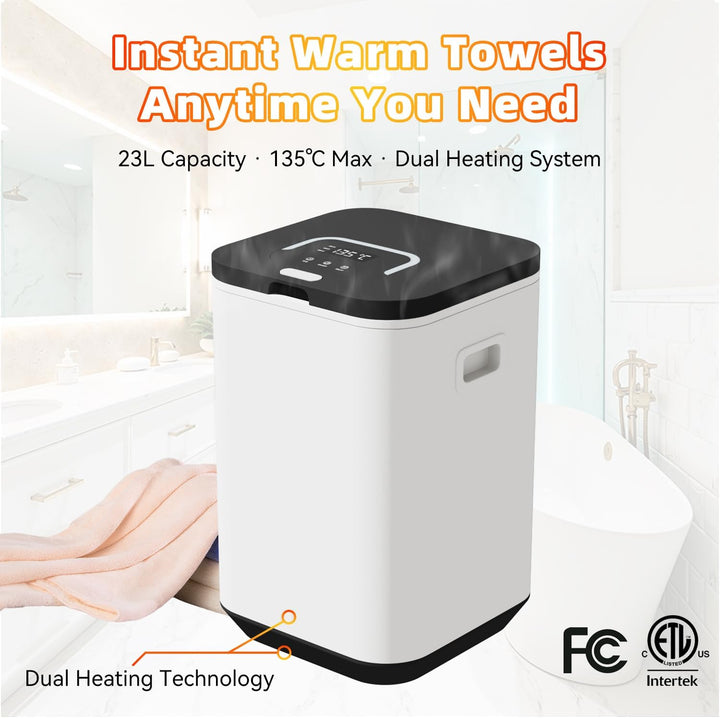 Large Towel Warmer Bucket with Rapid Heating & Timer, Fits 2 X 40"X70" Towels, One-Touch Control, LCD Display, Child Lock, Aromatherapy Box – Fireproof, ETL & FCC Certified for Bathroom, Spa, Home Use