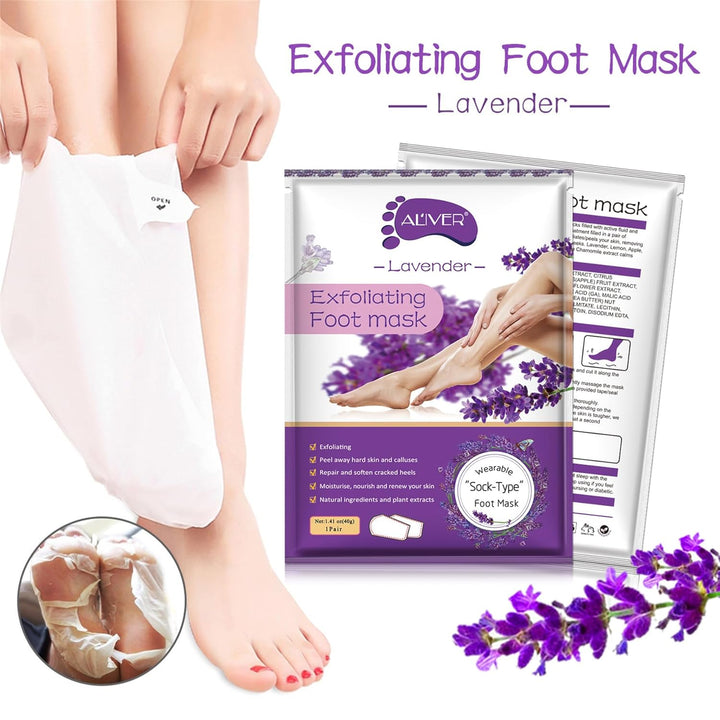 ALIVER  Mask 3 Pack, Exfoliator Peel off Calluses Dead Skin Callus Remover, Baby Soft Smooth Touch Feet-Men Women (Lavender)