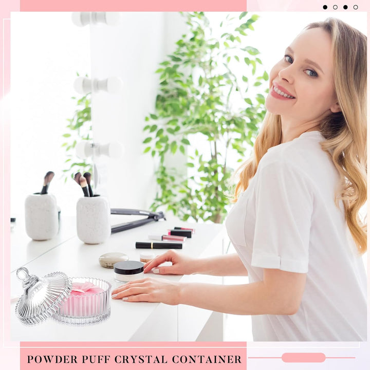 3 Pcs Large Body Powder Puff and Container Powder Container with Puff Crystal Case Soft Washable Reusable Velour Face Body Glitter Wet Dry Makeup(Simple,Clear)