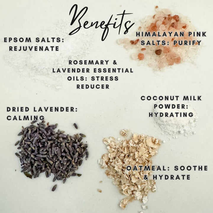 Sleepy Blend Set of 5 Soothing Aromatherapy Rosemary and Lavender Bath Teas with Epsom and Himalayan Pink Salts, Essential Oils, Coconut Milk Powder, Oats, and Dried Florals | Relaxing Gift Idea