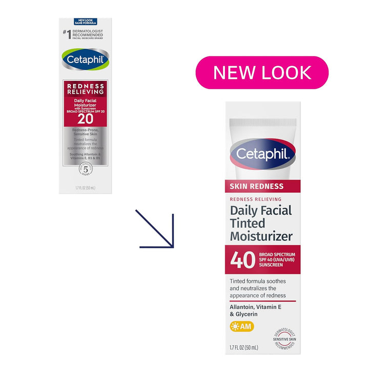 Redness Relieving Daily Facial Moisturizer SPF 40, 1.7 Fl Oz, Broad Spectrum Sunscreen, Neutral Tint, for Redness-Prone Skin