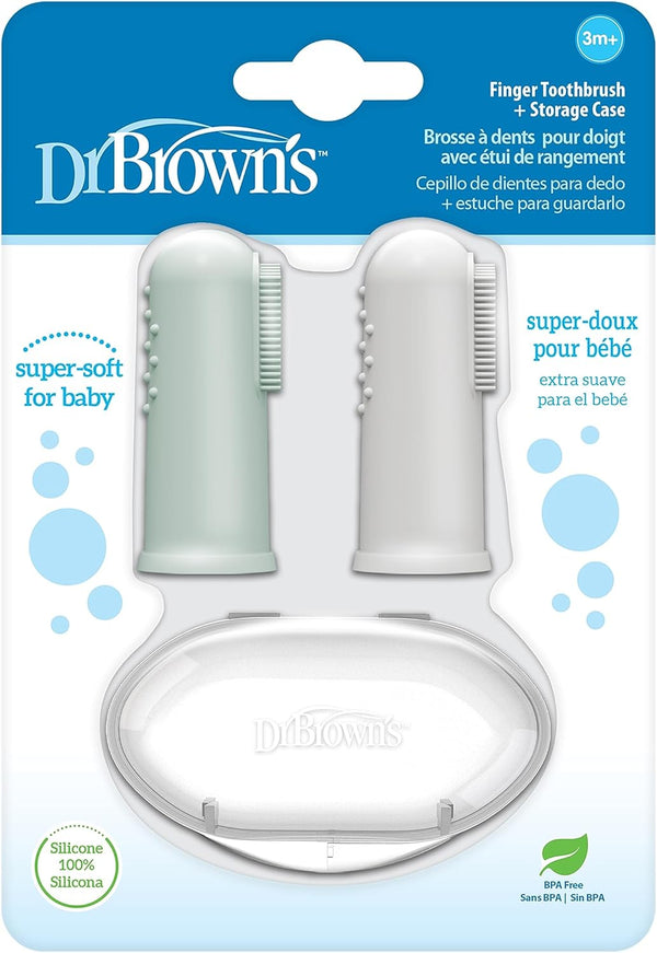 Silicone Finger Toothbrush for Baby with Travel-Storage Case, 3M+, Gray and Light Green, 2 Count, (Pack of 1)