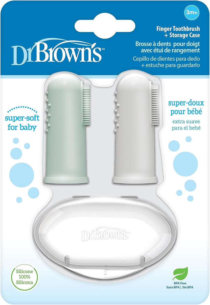 Silicone Finger Toothbrush for Baby with Travel-Storage Case, 3M+, Gray and Light Green, 2 Count, (Pack of 1)