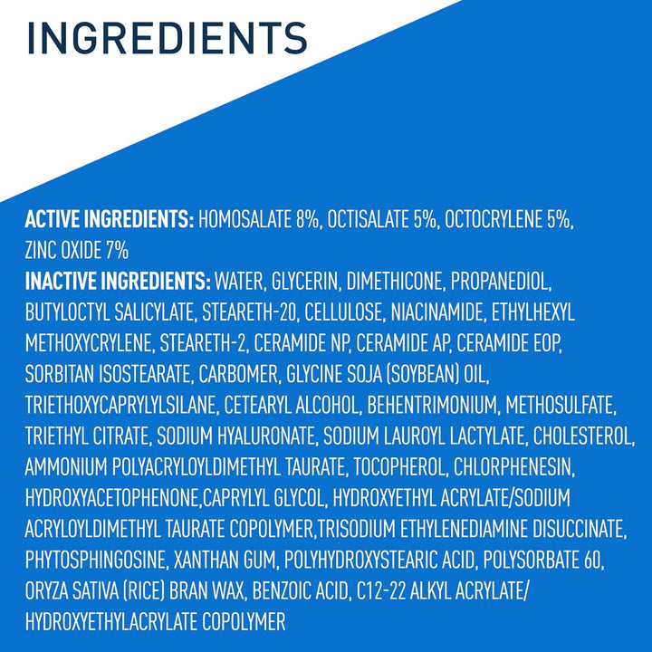 AM Facial Moisturizing Lotion SPF 50, Face Moisturizer with SPF, Hyaluronic Acid, Niacinamide & Ceramides, Non-Greasy, Blends Seamlessly with No White Cast, Non Comedogenic Sunscreen, 3 Oz