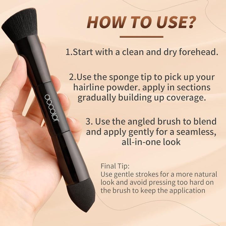 Dual-Ended Hairline Powder Brush, Hair Contour Brush with Sponge Tip, Makeup Brush for Seamless Blending, for Hair Contouring, Root Touch-Ups, and Beard Coverage Vegan & Cruelty-Free
