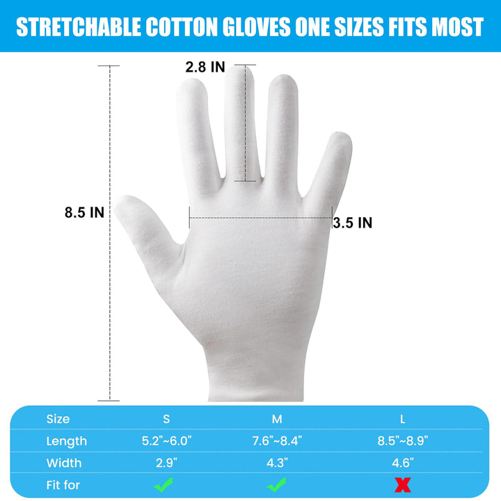 7 Pairs White Cotton Gloves, Breathable Cotton Gloves for Dry Hands Sleeping, Washable Eczema Moisturizing Glove Overnight for Women Men, Halloween Wedding Costume Work Glove for Serving Inspection
