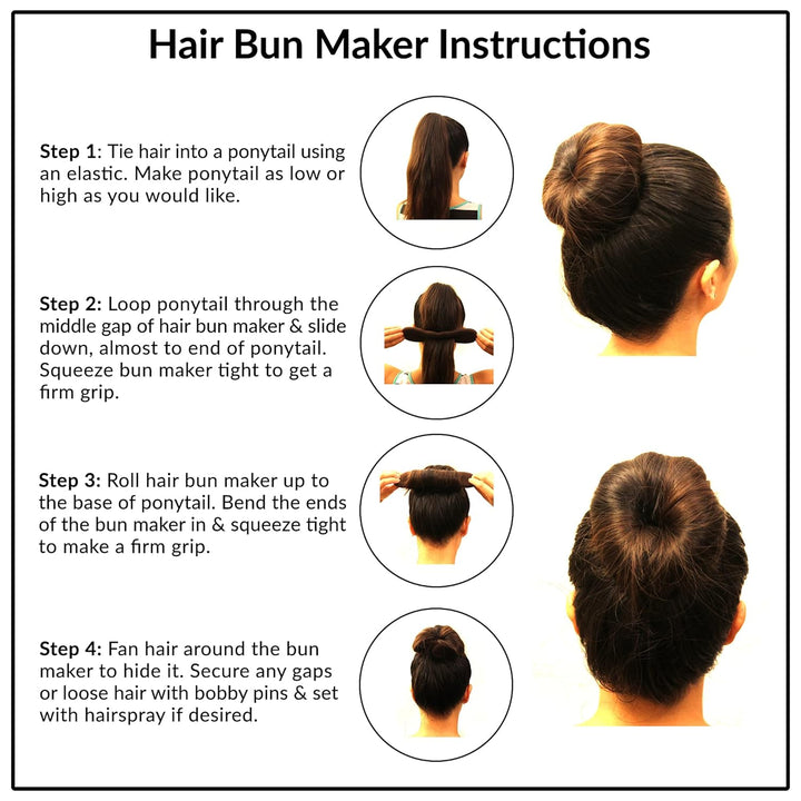 Magic Bun Maker (2 Small, 2 Large) Foam Sponge Bun Shaper Hair Accessories (Brunette)