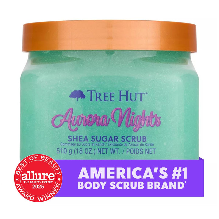 Aurora Nights Shea Sugar Scrub, Exfoliating, Hydrating & Moisturizing Body Scrub with Shea Butter & Nourishing Essential Oils, Smooth & Soften Skin, 18 Oz