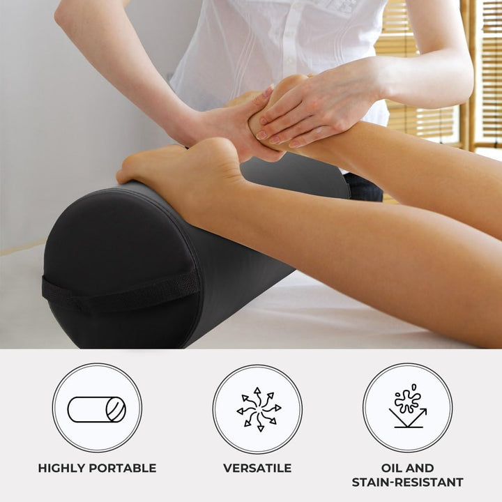 Jumbo Full round Bolster Pillow, Black, Oil and Stain-Resistant, for Massage and Yoga, 9” R X 26” L