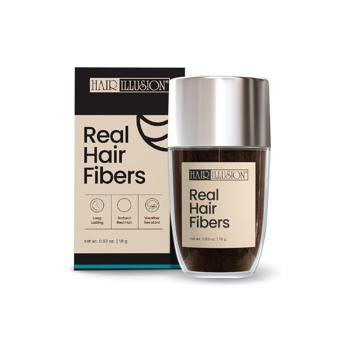 Black Real Hair Fibers for Thinning Hair - 100% Natural Texture, Non Synthetic Hair Fibers - Bald Spot Cover up for Women & Men - 18 Gram