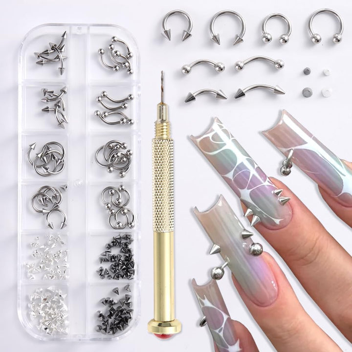 3D Mini Metal Punk Nail Art Studs Mixed Sizes Gold Black Cone Spikes Alloy Nail Rivets Jewelry for Women Goth Nail Art Charms Nails Accessories DIY Crafts Decorations