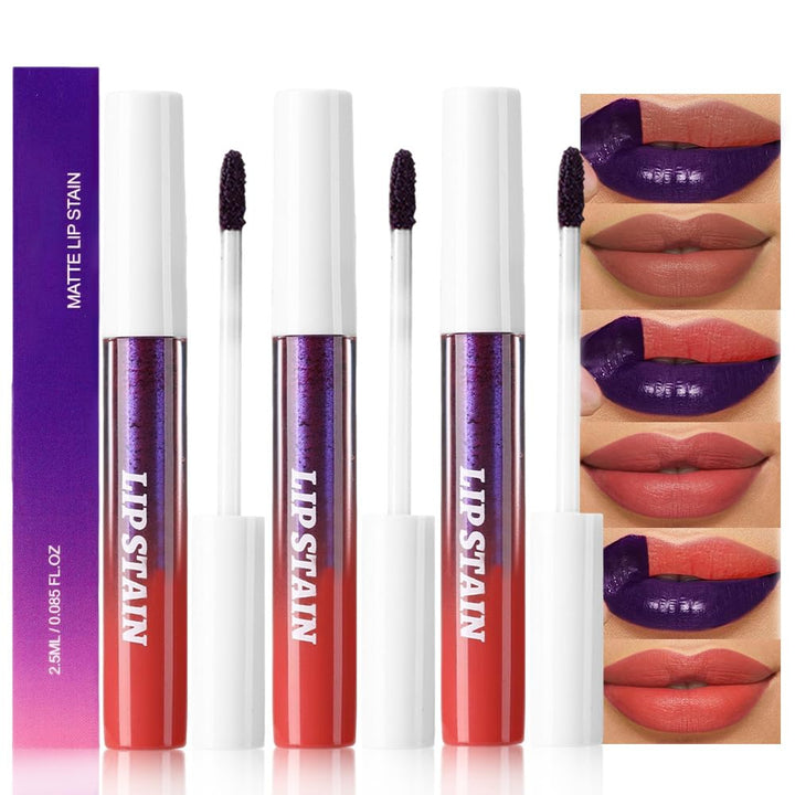 3Pcs Peel off Lip Stain Tints, Maroon Mauve Red Matte Liquid Lipstick Lip Stain Long Lasting Waterproof for Women, Non-Stick Cup Lipstick Peel off Highly Pigmented Not Faded Smudge-Proof Liptint