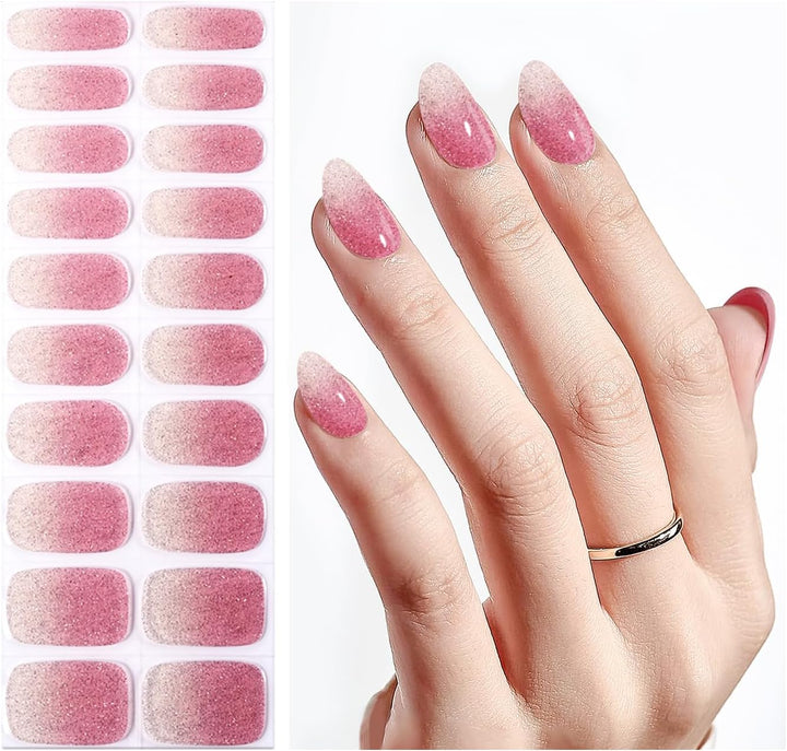 Semi Cured Gel Nail Strips | Gel Nail Stickers with UV Light Required | Salon Quality, Easy Application and Removal（Pink Ombre）