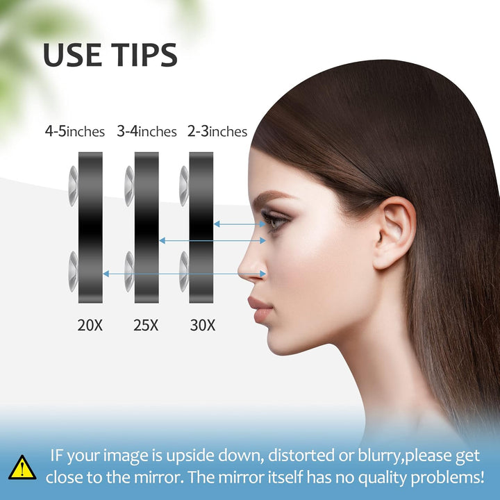 30X Magnifying Mirror, Small Travel Mirror with Suction Cup and Tweezers, 3.5 Inches