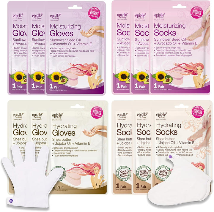 Hydrating Hand & Foot Masks 12 Pairs, Deep Moisturizing Socks & Gloves, Soften Dry Hands & Cracked Heels with Shea Butter & Jojoba Oil, Korean Skin Care, Foot Spa, Self Care Gifts for Women