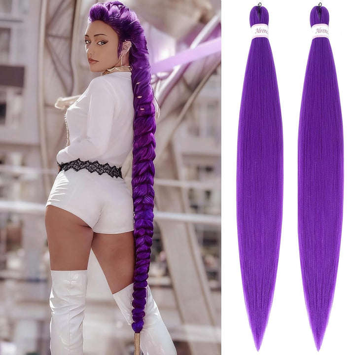 Purple Braiding Hair Pre Stretched Long Braid 30 Inch 2 Packs Professional Braiding Hair Extensions Synthetic Crochet Twist Braids (30 Inch, Purple)
