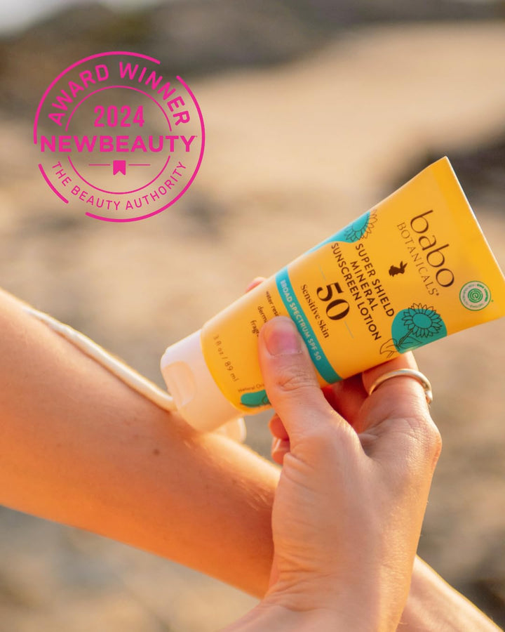 Babo Botanicals Sheer Mineral Sunscreen Lotion SPF 50 with 100% Mineral Active Ingredients for Babies, Kids or Extra Sensitive Skin, Lightweight, Water Resistant & Fragrance Free, Multicolor, Unscented, 3 Fl Oz