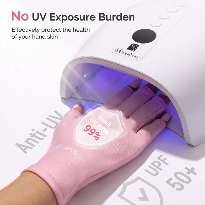 Premium UV Protection Gloves for Manicures, Cool Feeling Fabric,Professional UPF50+, UV Gloves for Gel Nail Lamp, anti UV Light, Skin Care Fingerless Design, Pink