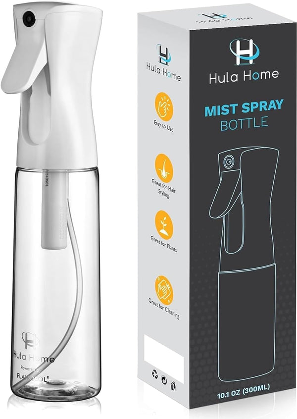 Spray Bottle for Hair (10.1Oz/300Ml) - Powered by Flairosol® Spray Technology - Continuous Ultra Fine Mist Sprayer – for Hairstyling, Cleaning, Salons, Plants, Essential Oil & More - White