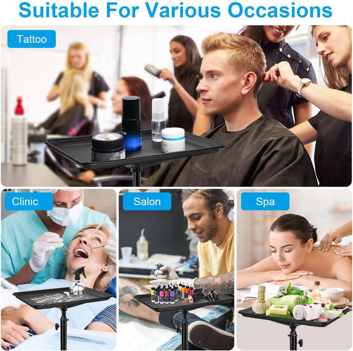 Salon Rolling Tray, Premium Aluminum Tattoo Tray Rolling Cart, Height Adjustable Styling Tray, Service Storage Tray Trolley for Beauty Salon Clinic Spa