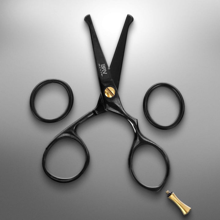 Rounded-Tip Small Trim Scissors for Men 4.2" | High Carbon Stainless Steel | Nose Hair for Men | Professional Grooming Scissors for Beard, Mustache & Ear Hair - RIGHT HANDED (Black)