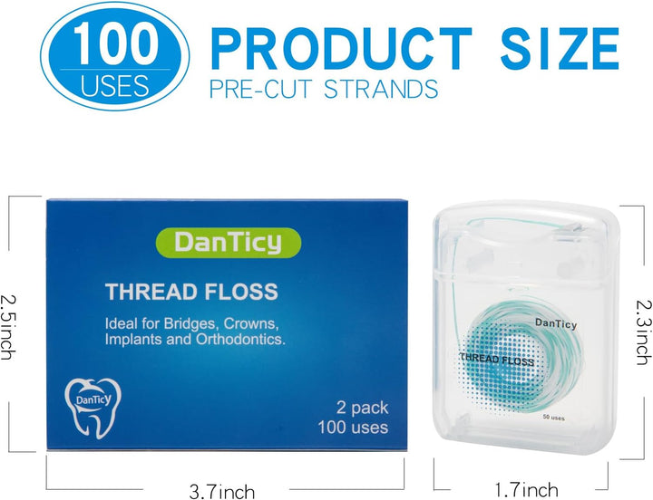 840D Fluffy Floss Threaders,Deep Clean Dental Floss for Braces, Bridges, and Implants,Super Floss Pre-Cut (100 Count (Pack of 2))