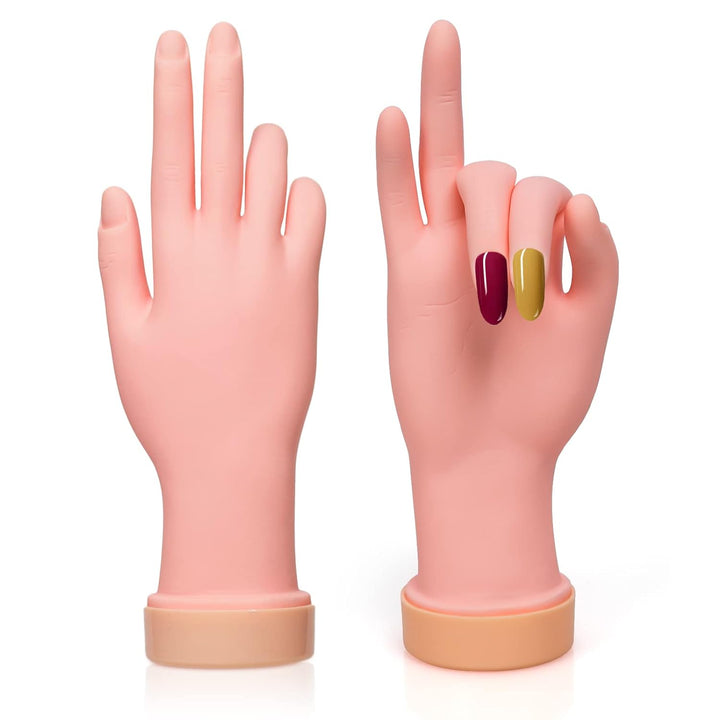 2 Pack Right Hands Practice Nail Tips Art Trainer Training Hand Tool Flexible Bendable Movable Fake Mannequin Manicure Tool